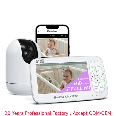 จอภาพเด็ก WiFi 1080P พร้อมแพน-ทิลท์ 360° และแบตเตอรี่ 5000mAh